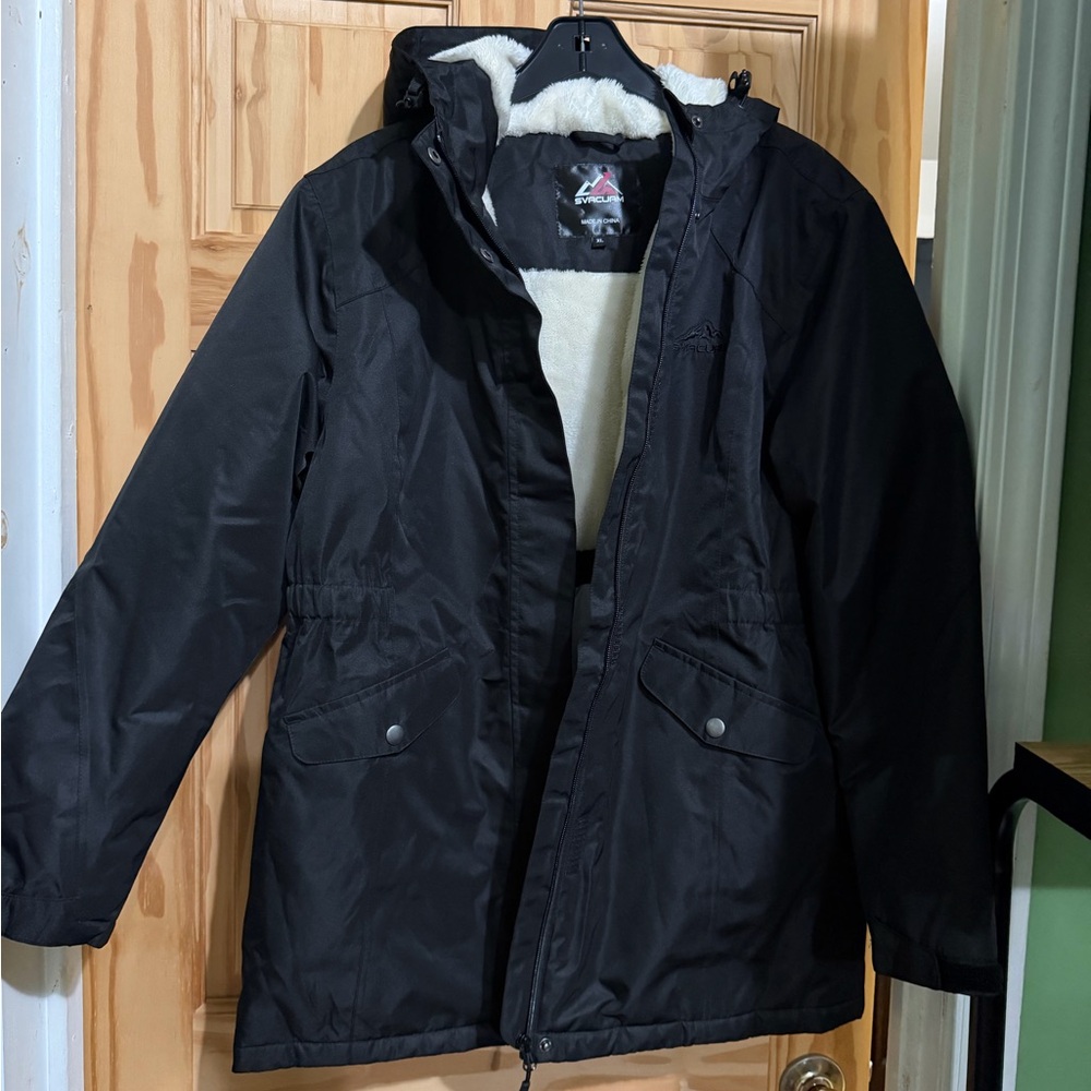 Black Hooded Winter Jacket with White Lining